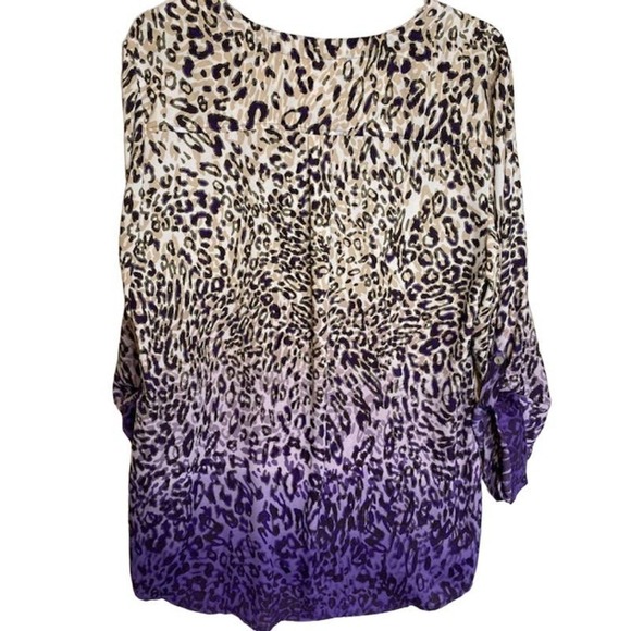 Chicos Glam Cheetah Robin Shirt Blouse Beige Purple Ombre Size 2 (US 12-14) - Picture 2 of 6